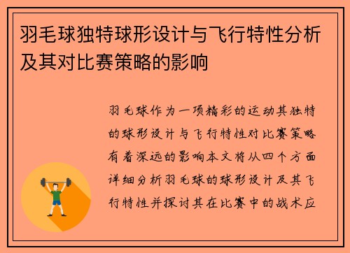 羽毛球独特球形设计与飞行特性分析及其对比赛策略的影响